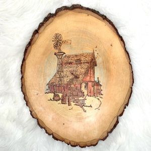 Vintage 1982 Wood Burn Cottage Barn Country Scene Wall Art